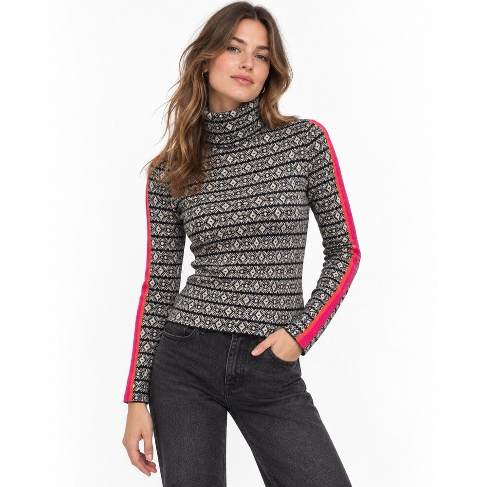 Maeve by Anthropologie Ski Slope Fair Isle Turtleneck Sweater Pink Stripe Small